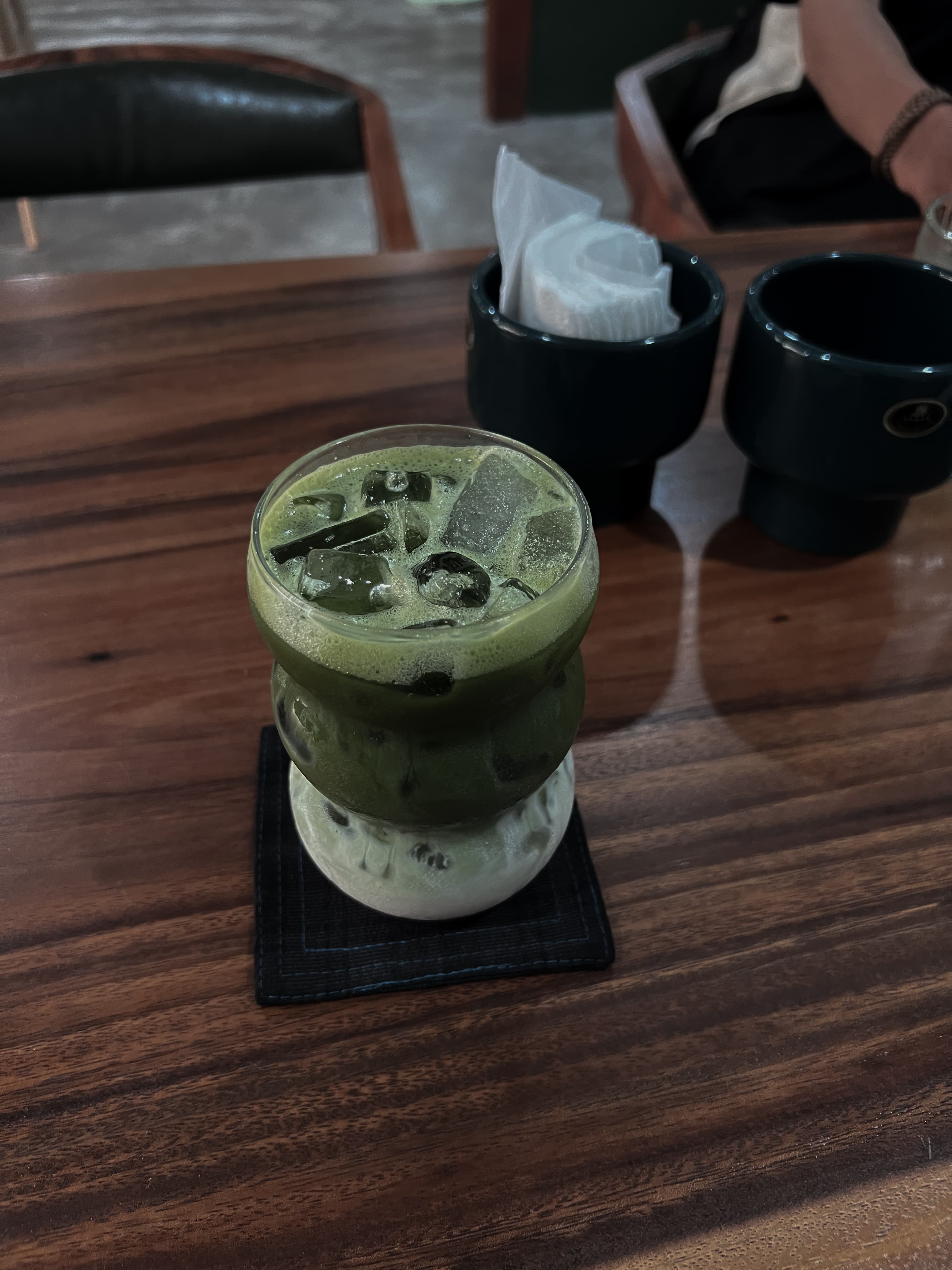 Milk tea with matcha latte on top